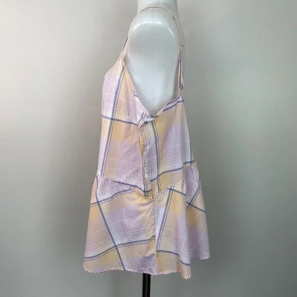 Old Navy Top Large Lilac Plaid Peplum Tank Lightweight Cotton Women's NWT - Picture 5 of 13